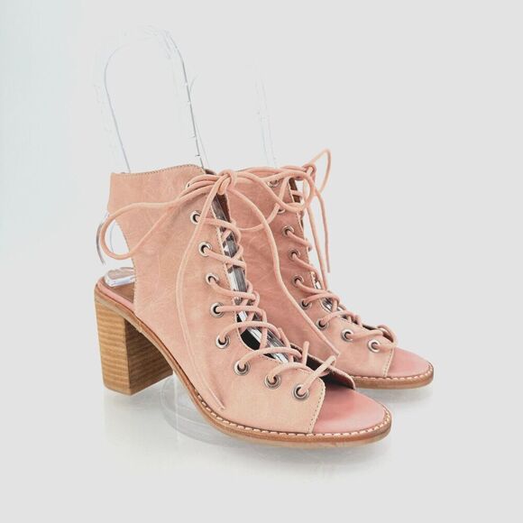 Jeffrey Campbell X Free People Gladiator Sandal Pink Leather Lace Up Boho Sz 6.5 - Picture 1 of 14